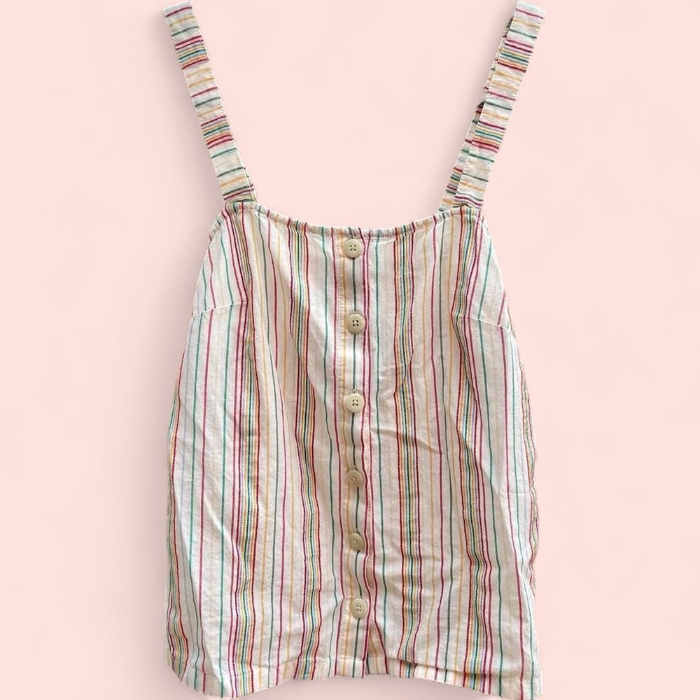 Madewell White, Rainbow Striped Button Tank Top